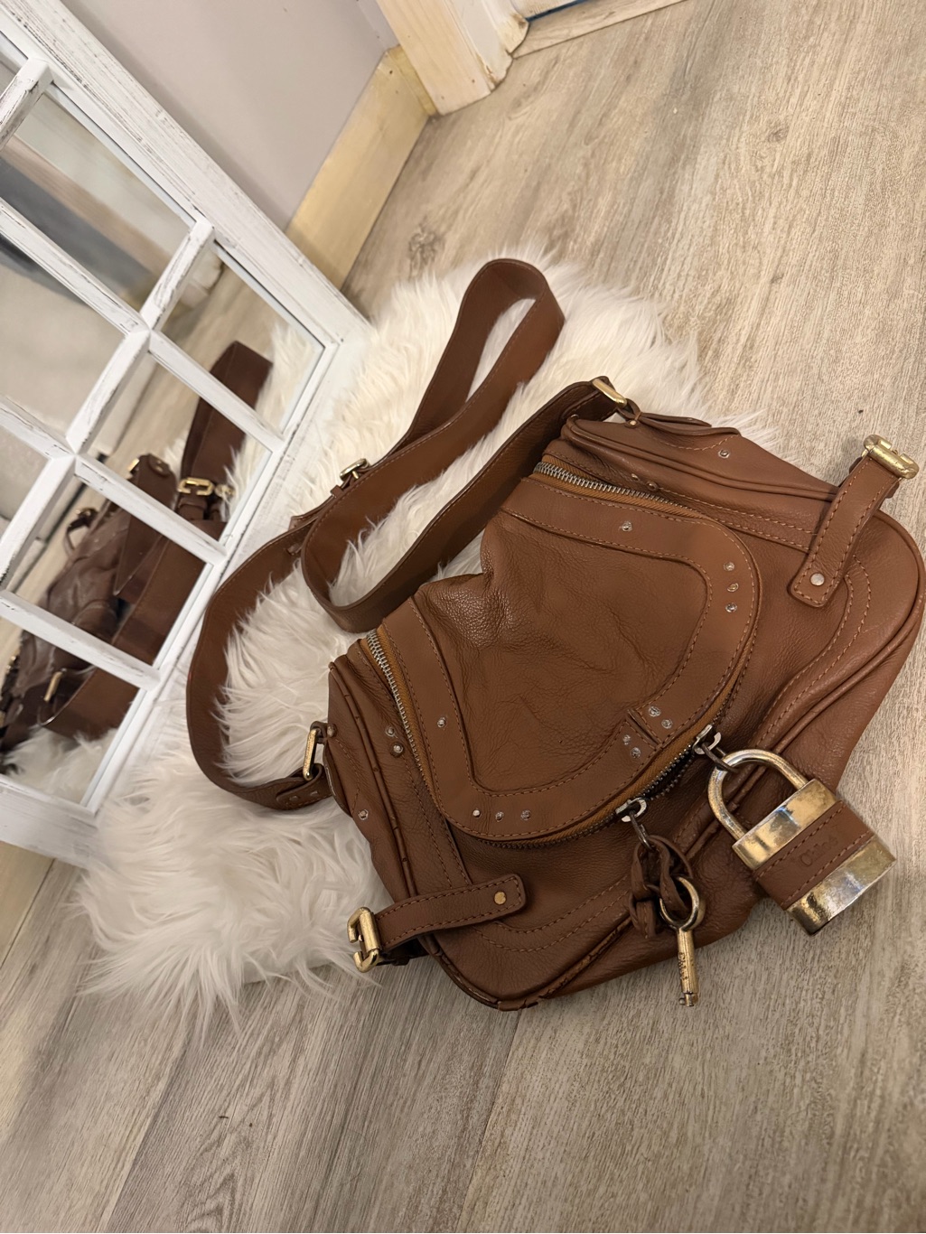 Rare Chloe Paddington Brown Leather Crossbody Flap Bag Hobo Saddle Bag
